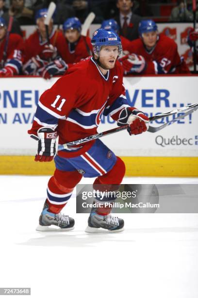 Saku Koivu of the Montreal Canadiens skates against the Edmonton Oilers on November 7, 2006 at the Bell Centre in Montreal, Quebec. The Canadiens won...