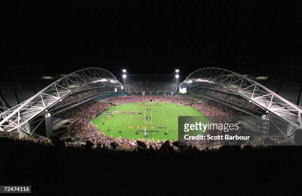 General view of Stadium Australia during the NRL Grand Final played between the Parramatta Eels and the Newcastle Knights held at Stadium Australia,...