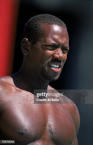 Byron Davis looks on during the Janet Evan Invitational at the USC Pool in Los Angeles, California.