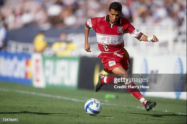 Diego Gutierrez of the Chicago Fire in action during the 1998 MLS Cup against the DC United at the Rose Bowl in Pasadena, California. The Fire...