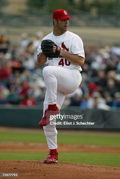 Andy Benes of the St.Louis Cardinals pitches during the Spring Training game against the New York Mets at Roger Dean Stadium in Jupiter, Florida. The...