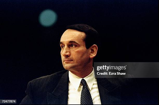 Head coach Mike Kreyzewski of the Duke Blue Devils in action during the game against the St John''s Red Storm at the Madison Square Garden in New...