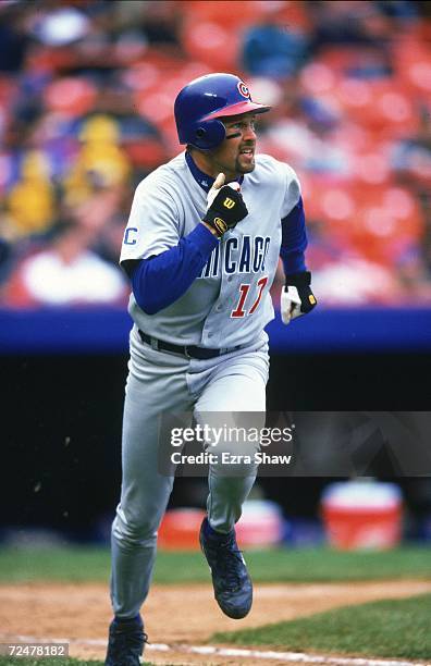 Mark Grace of the Chicago Cubs running during the game against the New York Mets at Shea Stadium in Flushing, New York. The Mets defeated the Cubs...