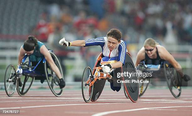 Tanni Grey-Thompson of Great Britain wins T53 at the Athens 2004 Paralympic Games at the Olympic Stadium in Athens, Greece.