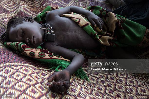 Young Chadian villager rests under trees after an attack on their village forced them to flee on November 9, 2006 in a camp for internally displaced...