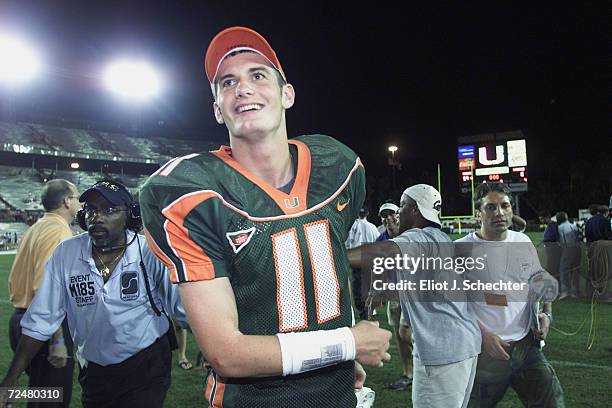 Quarterback Ken Dorsey of the Miami Hurricanes smiles after the Big East Conference football game against the Syracuse Orangemen at the Orange Bowl...
