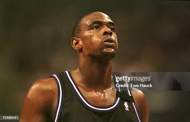 Forward Chris Webber of the Sacramento Kings looks on against the Los Angeles Lakers during game one of the NBA Playoffs at Staples Center in Los...