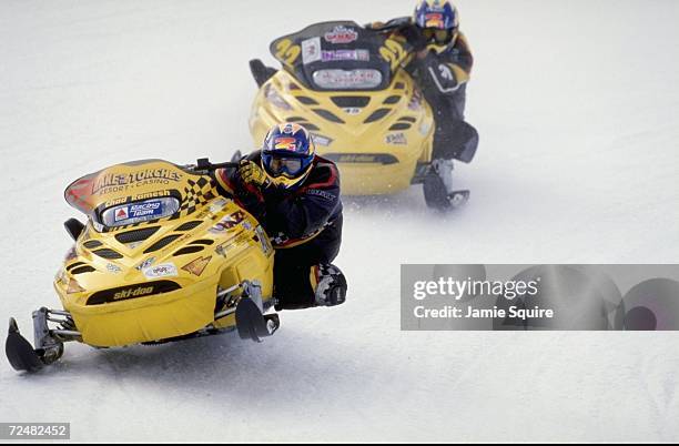 Chad Ramesh in action during the Pro Stock at the World Championship Snowmobile Derby in Eagle River, Wisconsin. Mandatory Credit: Jamie Squire...