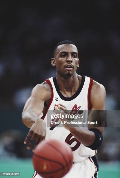 American basketball player Penny Hardaway pictured in action for the United States basketball team to progress to finish in first place in the...