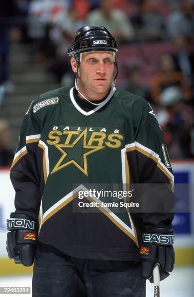 Brett Hull of the Dallas Stars looks on the ice during a game against the New Jersey Devils at the Continental Airlines Arena in East Rutherford, New...