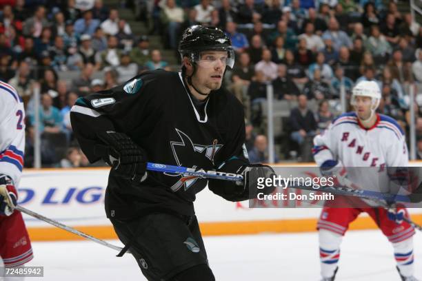 Milan Michalek of the San Jose Sharks skates during a game against the New York Rangers on November 2, 2006 at the HP Pavilion in San Jose,...