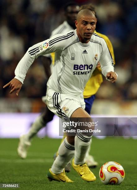 Ronaldo of Real Madrid runs with the ball in the Kings Cup fourth round second leg match between Real Madrid and Ecija at the Santiago Bernabeu...