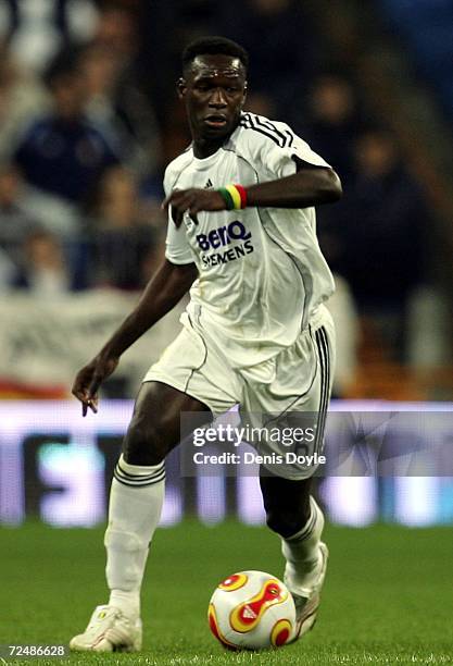 Mahamadou Diarra of Real Madrid runs with the ball in the Kings Cup fourth round second leg match between Real Madrid and Ecija at the Santiago...