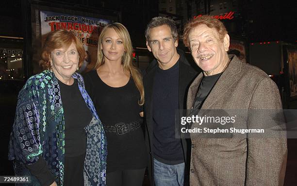 Actors/family members Anne Meara, Christine Taylor, Ben Stiller and Jerry Stiller attend New Line's Premiere Of "Tenacious D In: The Pick Of Destiny"...