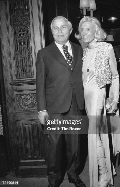American magazine publisher Samuel I. Newhouse Jr. And his wife Jane pose together at an unidentified event, 1970s.