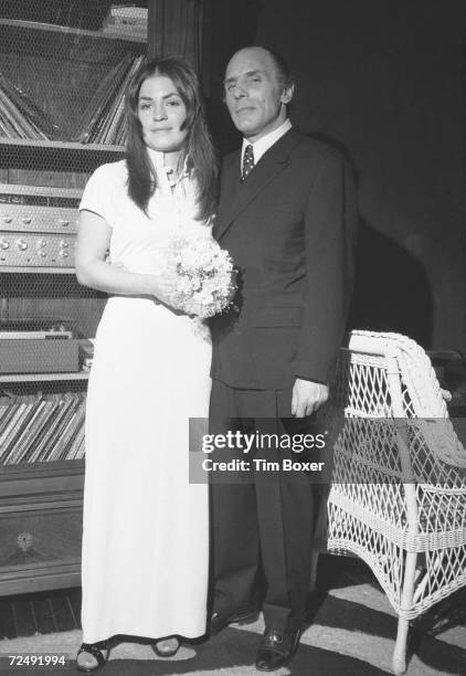 American gangster Joe Gallo , also known as Crazy Joey, poses his wife Sina Essary at their wedding reception, New York, New York, mid March 1972....