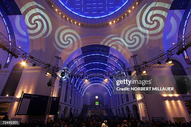 Light show is projected inside the newly renovated Dresden railway station, during its inauguration 10 November 2006. The station, built in 1898 and...