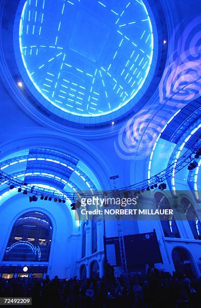 Light show is projected inside the newly renovated Dresden railway station, during its inauguration 10 November 2006. The station, built in 1898 and...
