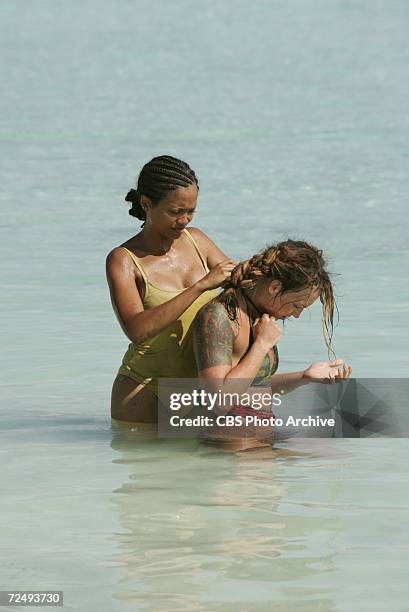 Sundra Oakley and Jessica Smith during the sixth episode of SURVIVOR: COOK ISLANDS, Thursdays, on the CBS Television Network.