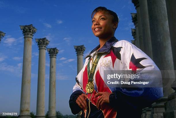 Gymnasts Dominique Dawes of the USA, a medalist at the 1996 Centennial Olympic Games in Atlanta, Georgia, poses outside Washington, D.C. Mandatory...