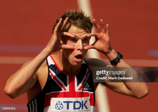 Rhys Williams of Great Britain reacts before the heats of the men's 400 Metres Hurdles at the 10th IAAF World Athletics Championships on August 6,...