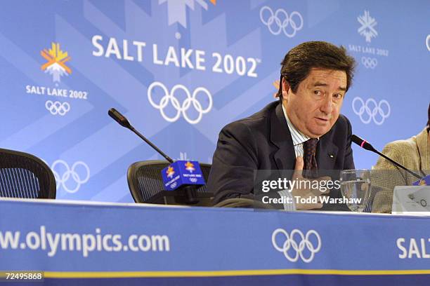 International Skating Union President Ottavio Cinquanta fields questions from the media during the ISU Press Conference at the Main Media Center...