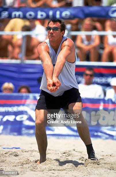 Rob Heidger hits the ball during the 2000 Oldsmobile Alero Beach Volleyball-U.S. Olympic Challenge Series in Deerfield Beach, Florida. Mandatory...