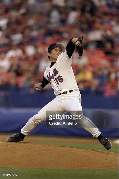 Hideo Nomo of the New York Mets in action during a game against the Tampa Bay Devil Rays at Shea Stadium in Flushing, New York. The Devil Rays...