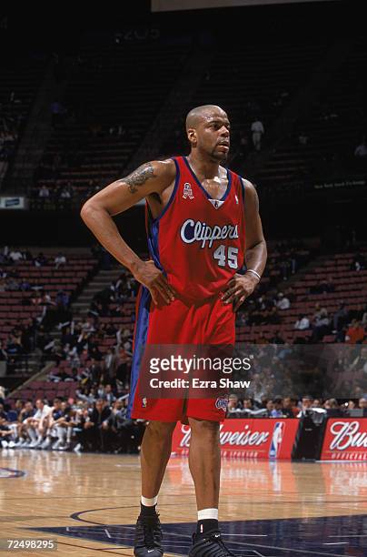 This is a close up of center Sean Rooks of the Los Angeles Clippers, during the NBA game against the New Jersey Nets at Continental Airlines Arena in...