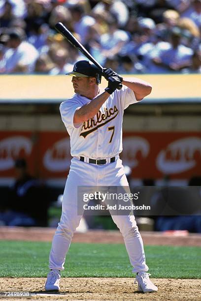 Jeremy Giambi of the Oakland Athletics stands ready at bat against the Chicago White Sox at the Network Associates Coliseum in Oakland, California....