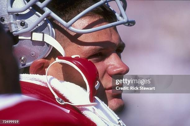 Close up of linebacker Andy Katzenmoyer of the Ohio State Buckeyes as he watches from the sidlines during the game against the Toledo Rockets at Ohio...