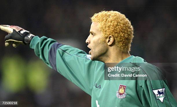 Goalkeeper David James of West Ham with his new hair colour during the FA Barclaycard Premiership match between Manchester United and West Ham United...