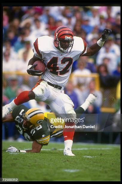 Running back Eric Ball of the Cincinnati Bengals moves the ball during a game against the Green Bay Packers at Lambeau Field in Green Bay, Wisconsin....