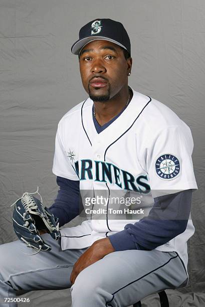 Arthur Rhodes of the Seattle Mariners poses for a photo during Team Photo Day at the Mariners Spring Training in Peoria, Az. Digital Photo. Photo by...