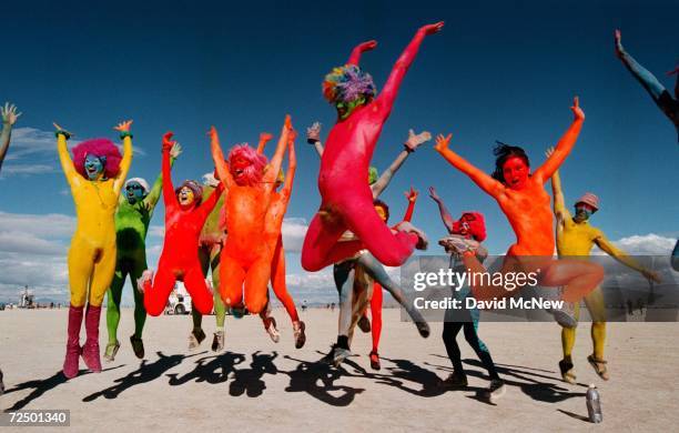 The "Painted People", of San Francisco and New York, wear only paint for clothing at the15th annual Burning Man festival September 2, 2000 in the...