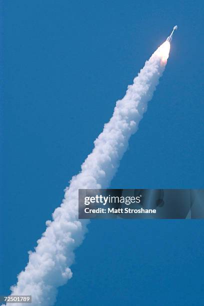 Boeing Delta II rocket crosses the sky after lifting off from launch complex 17A at Cape Canaveral Air Force Station June 10, 2003 in Cape Canaveral,...
