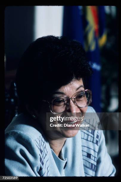 Corazon Aquino sits December 4, 1986 in her office in Manila, Philippines. Widow of assassinated Filipino senator Benigno Aquino, Corazon Aquino...