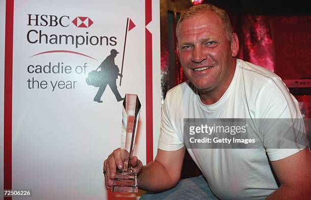 Guy Tilston winner of the inaugural HSBC Caddie of the Year Award during the HSBC Champions tournament at the Sheshan International Golf Club on...