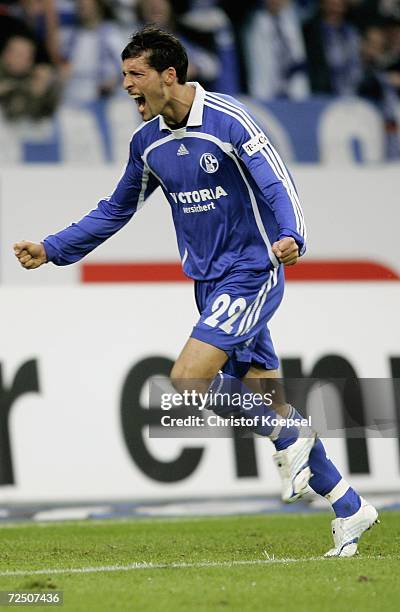 Kevin Kuranyi of Schalke celebrates his first goal during the Bundesliga match between Schalke 04 and FSV Mainz 05 at the Veltins Arena on November...