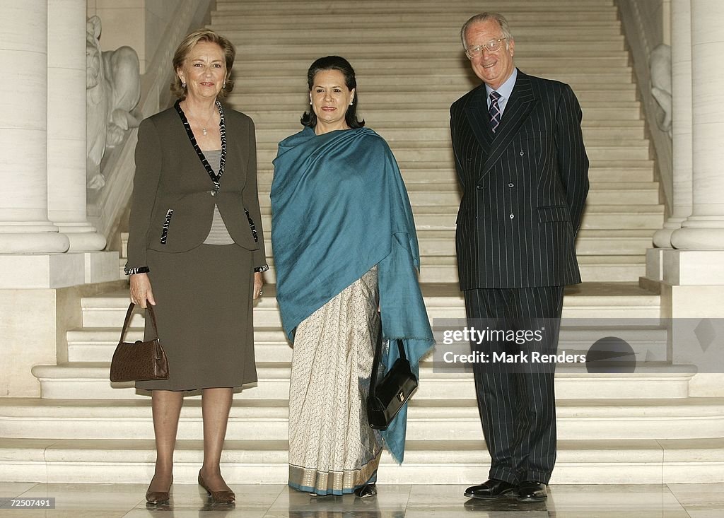 Belgium Royals Receive Sonia Gandhi At The Laeken Castle