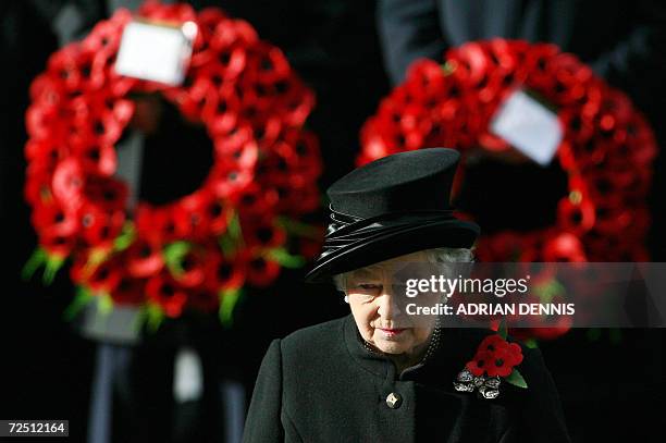 London, UNITED KINGDOM: Queen Elizabeth II during the Remembrance Sunday service at The Cenotaph in Whitehall, London 12 November 2006. The Queen led...