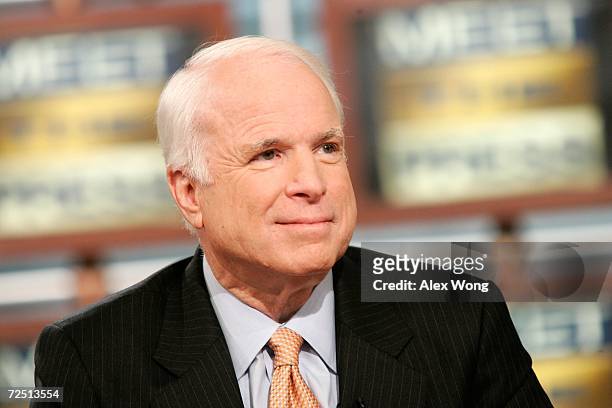 Sen. John McCain speaks on "Meet the Press" during a taping at the NBC studios November 12, 2006 in Washington, DC. Sen. McCain spoke on the results...