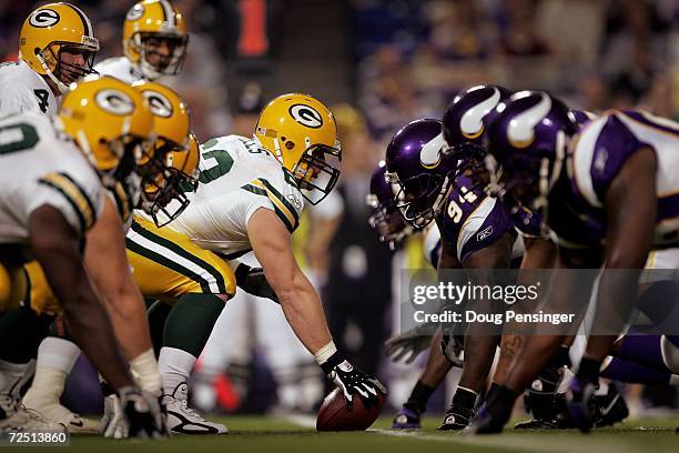 Quarterback Brett Favre of the Green Bay Packers prepares to take the snap as they face the Minnesota Vikings on November 12, 2006 at the Metrodome...