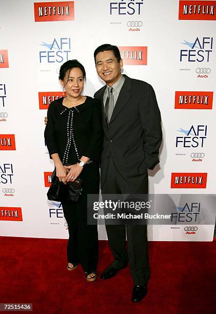 Actor Chow Yun Fat and wife Jasmine Chow arrive for the closing night gala presentation of the film "Curse of the Golden Flower" during AFI FEST 2006...