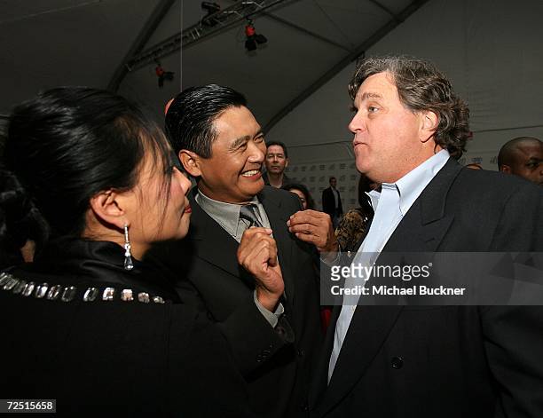 Jasmine Chow, actor Chow Yun Fat and Sony Pictures Classics co-President Tom Bernard mingle during the after party for the film "Curse of the Golden...