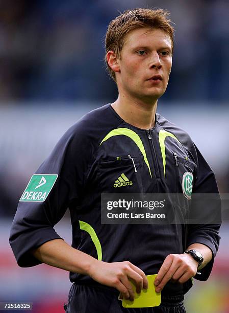 Referee Christian Dingert looks on during the Second Bundesliga match between MSV Duisburg and FC Augsburg at the MSV Arena on November 12, 2006 in...