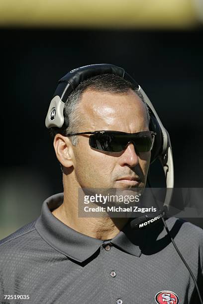 Head Coach Mike Nolan of the San Francisco 49ers looks on during the game against the Minnesota Vikings at Monster Park on November 5, 2006 in San...