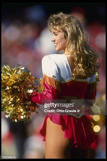Philadelphia Eagles cheerleader looks on during a game against the San Francisco 49ers at Candlestick Park, San Francisco, California. The 49ers won...