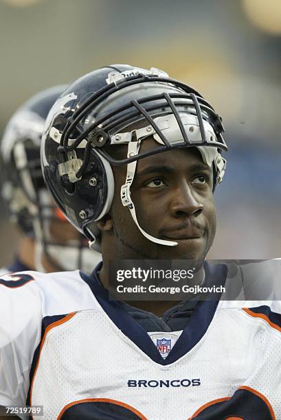 Defensive lineman Elvis Dumervil of the Denver Broncos on the field before the start of a game against the Pittsburgh Steelers at Heinz Field on...