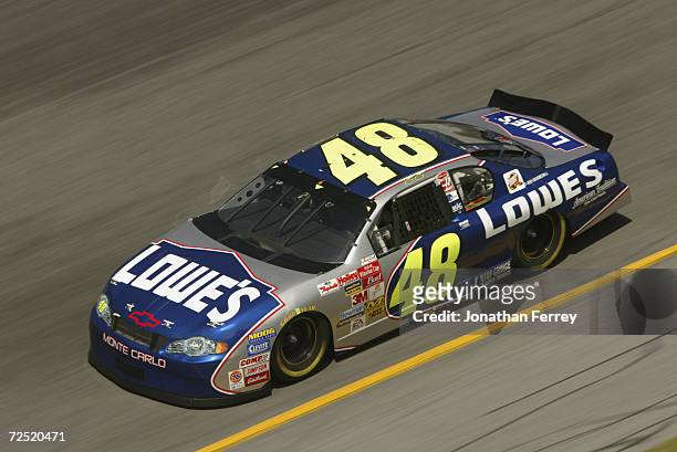 Jimmie Johnson driving the car during Gatorade Twin 125s qualifying race for the NASCAR Winston Cup Daytona 500 at Daytona International Speedway in...